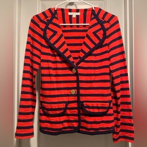 Cabi Au Revoir Yacht Club Red and Blue Striped Cotten Blazer in a Size XS.